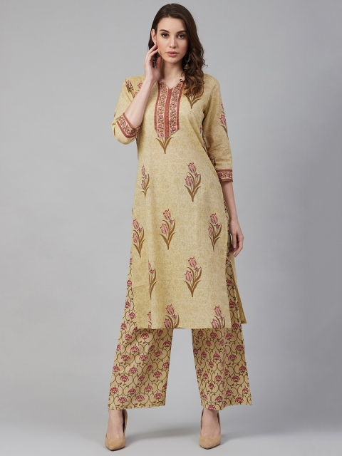 

Sringam Women Beige & Mustard Brown Printed Kurta with Palazzos