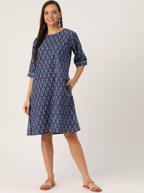 

InWeave Women Blue & Red Printed A-Line Dress