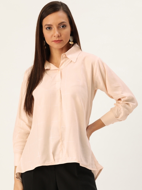 

InWeave Women Pink & Silver Checked High-Low Shirt Style Top