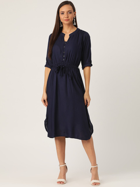 

InWeave Women Navy Blue Solid A-Line Dress
