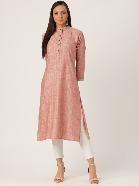 

InWeave Women Red & Green Self-Striped Straight Kurta