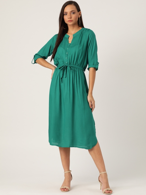 

InWeave Women Green Solid A-Line Dress With belt