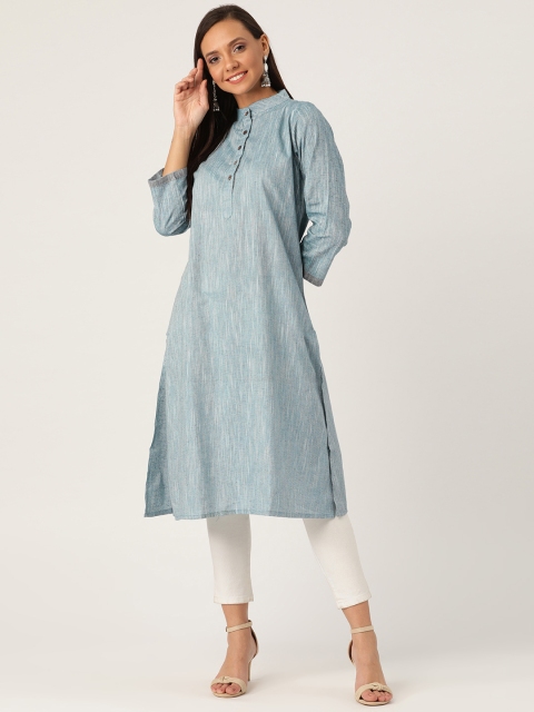 

InWeave Women Blue Self-Design Straight Kurta