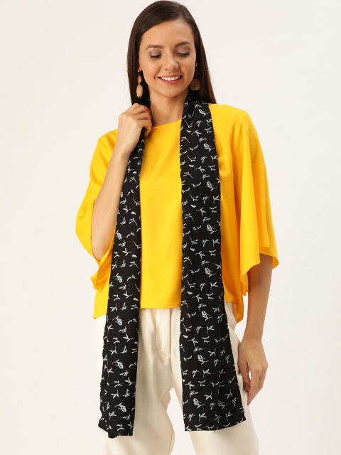 

InWeave Women Yellow Solid Top With Black Printed Stole