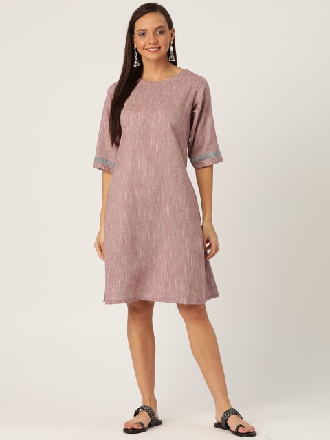 

InWeave Women Burgundy Slub Effect A-Line Dress