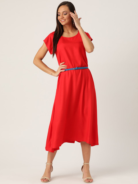 

InWeave Women Red Solid A-Line Dress