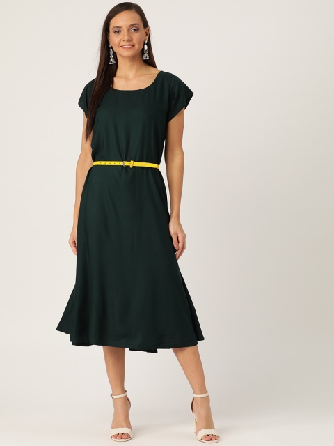 

InWeave Women Olive Green Solid A-Line Dress