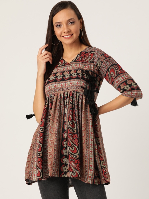 

InWeave Women Black & Beige Printed Angrakha Empire Top