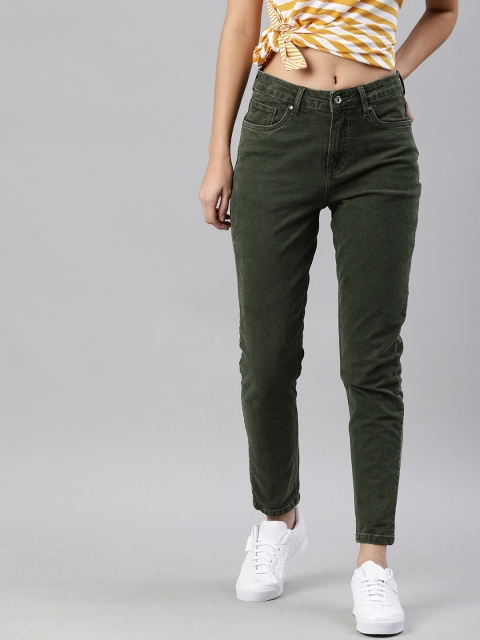 

Roadster Women Olive Green Skinny Fit Mid-Rise Clean Look Stretchable Jeans