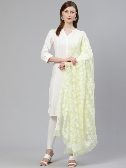 

ADA Yellow & White Chikankari Hand Embroidered Sustainable Dupatta
