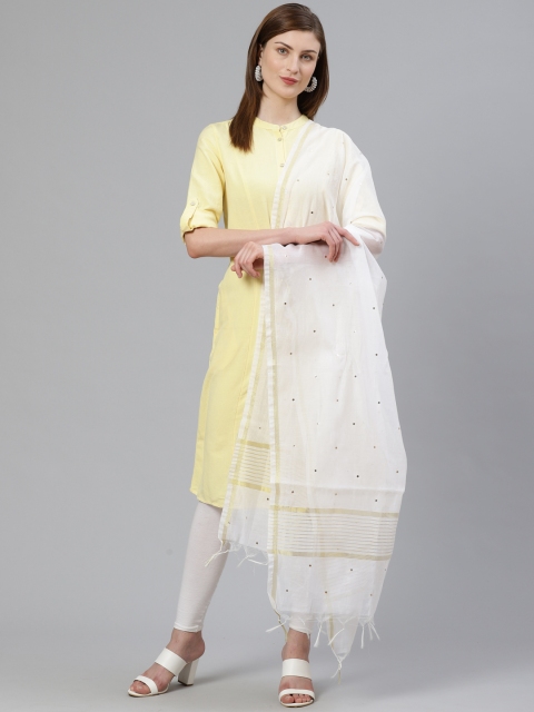 

ADA Off-White & Golden Mukaish Work Sustainable Dupatta