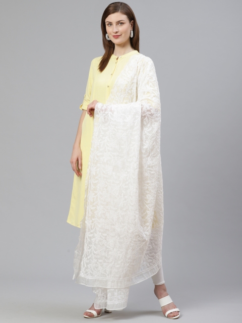 

ADA White Chikankari Hand Embroidered Sustainable Kota Dupatta