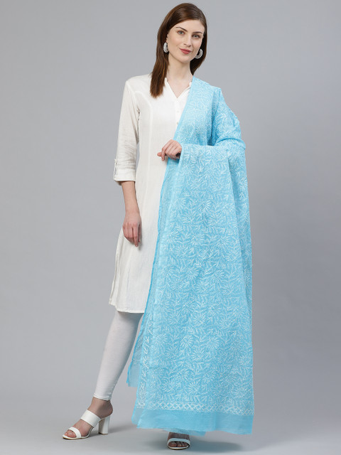 

ADA Blue & White Chikankari Hand Embroidered Kota Sustainable Dupatta