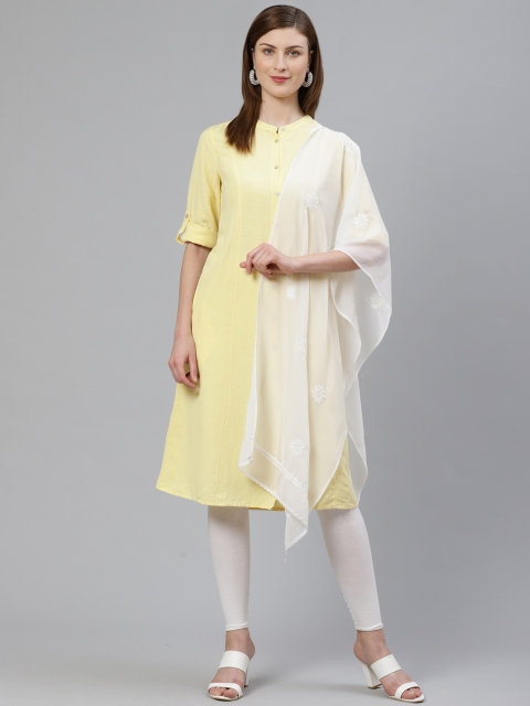 

ADA White Chikankari Hand Embroidered Sustainable Dupatta