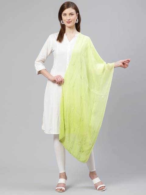 

ADA Green Chikankari Hand Embroidered Sustainable Dupatta