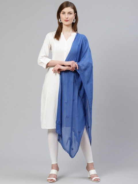 

ADA Blue Chikankari Hand Embroidered Sustainable Dupatta