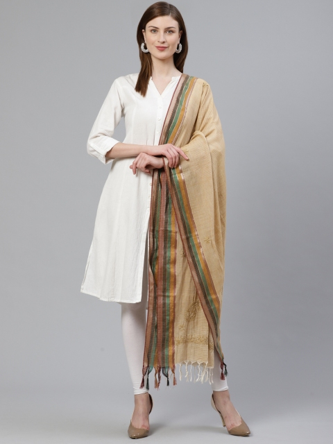 

ADA Beige Chikankari Hand Embroidered Sustainable Pure Cotton Dupatta