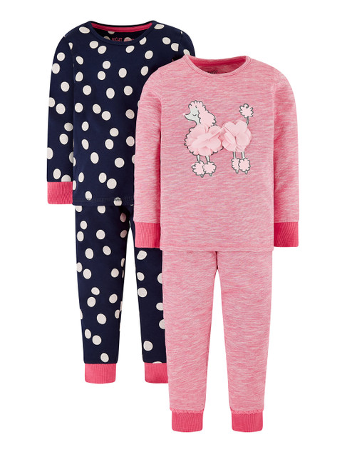 

mothercare Girls Pack Of 2 Printed Night suit, Navy blue