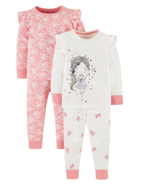 

mothercare Girls Pack Of 2 Pink & Off-White Printed Night suit