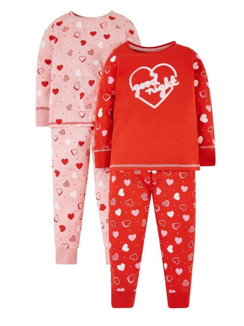 

mothercare Girls Pack Of 2 Red & Pink Printed Night suit
