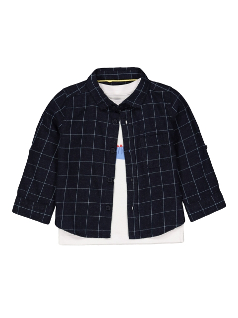 

mothercare Boys Navy Blue & Off-White Regular Fit Checked Casual Shirt