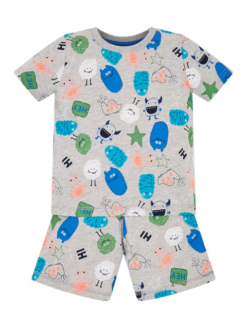 

mothercare Boys Grey & Blue Printed Night suit