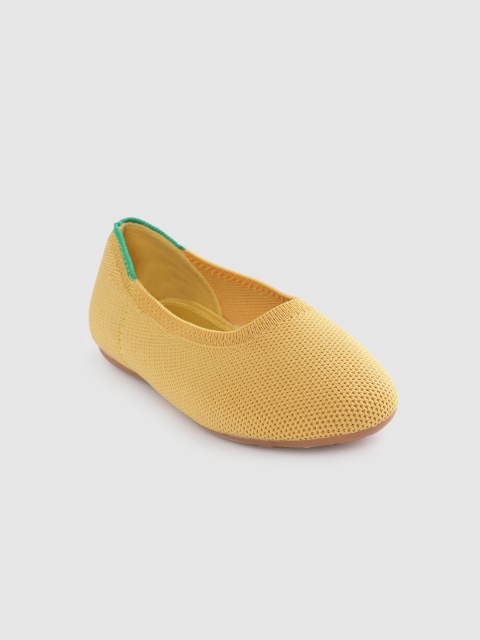 

United Colors of Benetton Girls Mustard Yellow Woven Design Ballerinas