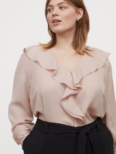 

H&M+ Pink Flounced V-Neck Sustainable Blouse