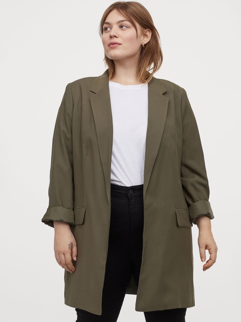 

H&M+ Women Green Solid Long Sustainable Jacket