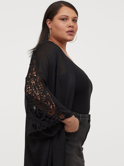 

H&M Women Black H&M+ Lace-detail Sustainable Cardigan