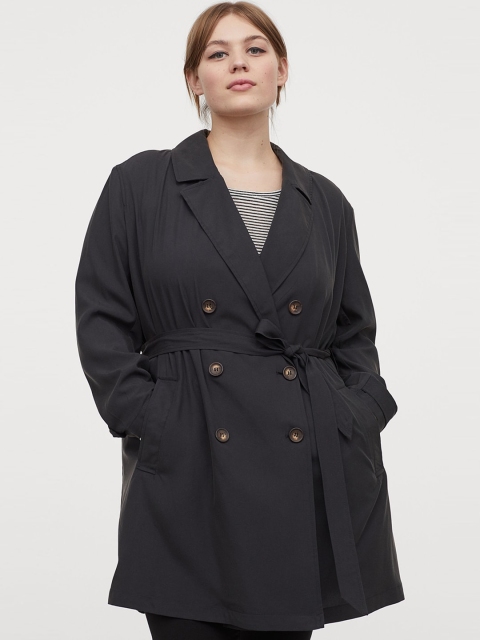 

H&M+ Women Black Lightweight Trench Sustainable Coat