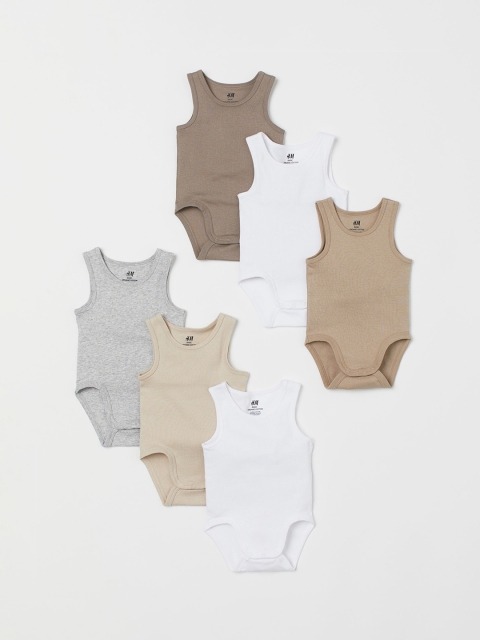 

H&M Women Pink 6-pack sleeveless Sustainable Bodysuits, Brown
