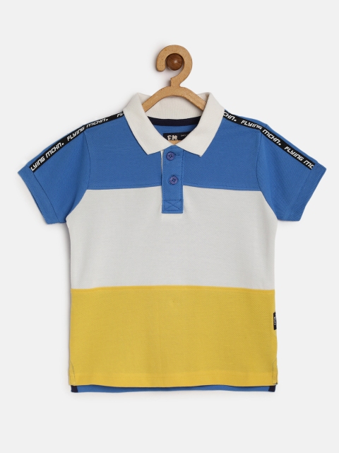 

Flying Machine Boys Blue And White Colourblocked Polo Collar T-shirt