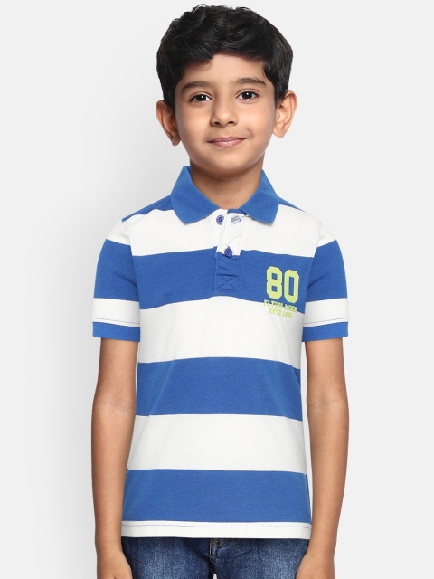 

Flying Machine Boys White & Blue Striped Polo Collar T-shirt
