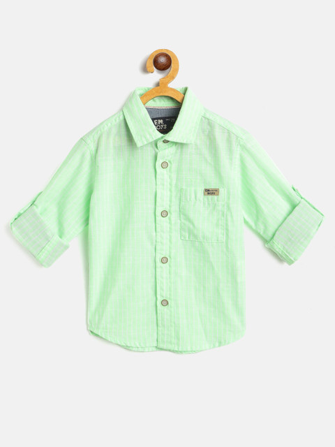 

Flying Machine Boys Sea Green & White Regular Fit Striped Casual Shirt