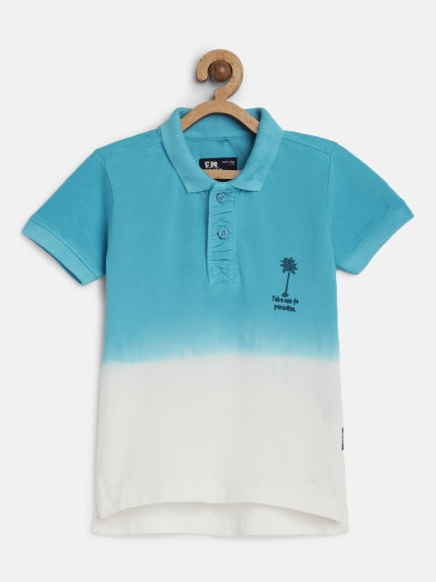 

Flying Machine Boys Blue & White Tie & Dye Polo Collar T-shirt