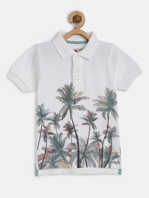 

Flying Machine Boys White & Green Printed Polo Collar T-shirt