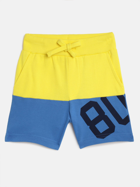 

Flying Machine Boys Yellow & Blue Colourblocked Regular Fit Shorts