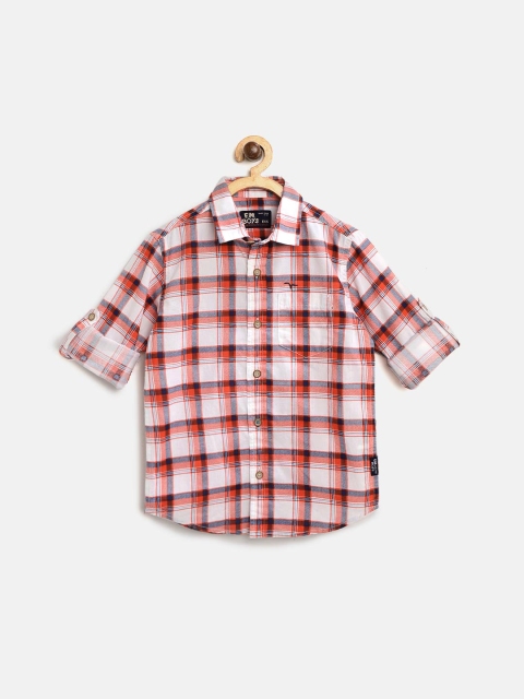 

Flying Machine Boys White & Orange Regular Fit Checked Casual Shirt