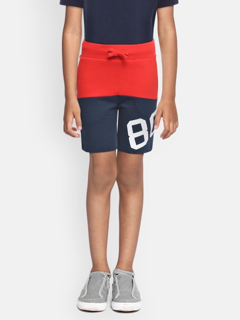 

Flying Machine Boys Red & Navy Blue Pure Cotton Colourblocked Regular Fit Shorts