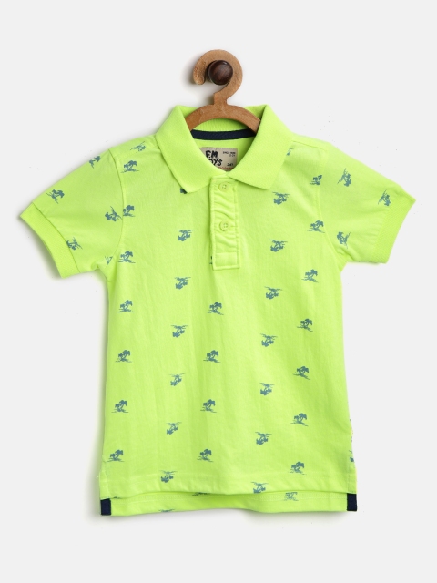 

Flying Machine Boys Fluorescent Green & Navy Blue Palm Tree Print Polo Collar T-shirt