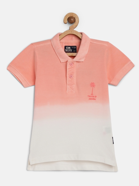 

Flying Machine Boys Peach-Coloured & White Colourblocked Polo Collar T-shirt