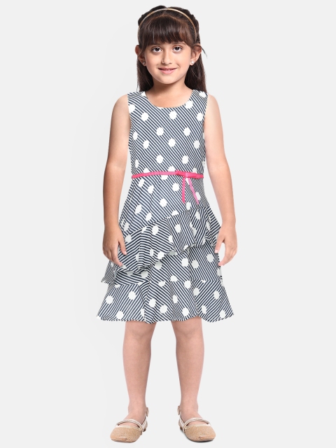 

Doodle Girls Navy Blue Printed Fit And Flare Dress