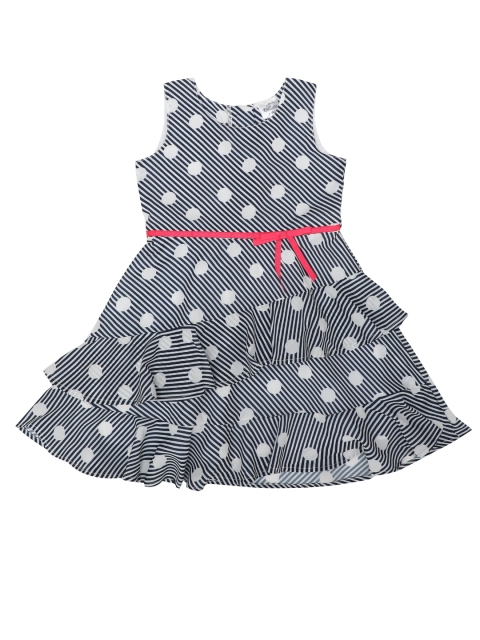

Doodle Girls Navy Blue & White Polka Dots Print Fit & Flare Dress with Ruffled Detail