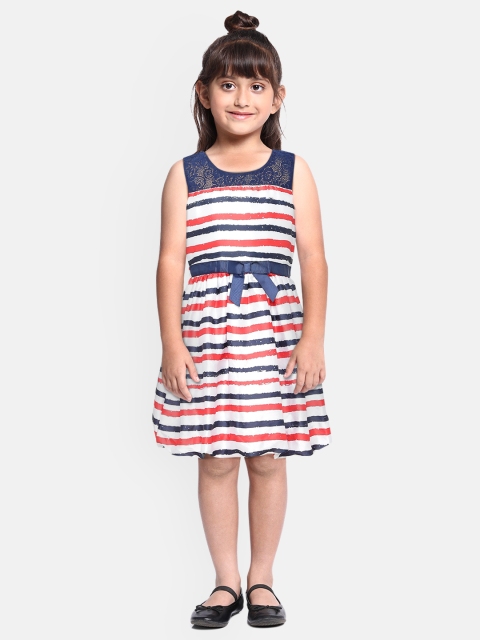 

Doodle Girls White & Red Striped Balloon Dress