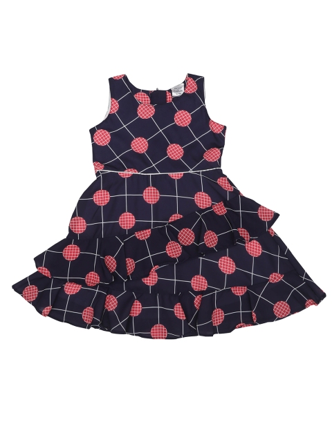 

Doodle Girls Navy Blue & Red Printed A-Line Dress