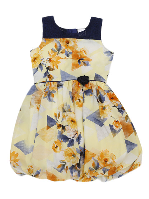 

Doodle Girls Yellow & Grey Floral Print Balloon Dress