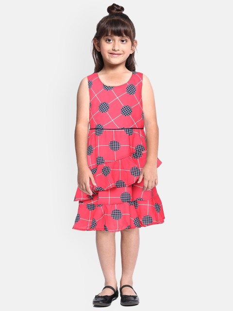 

Doodle Girls Red & Navy Blue Printed Fit and Flare Dress