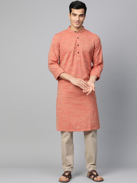 

Fabindia Men Red & Beige Slim Fit Self-Design Straight Kurta