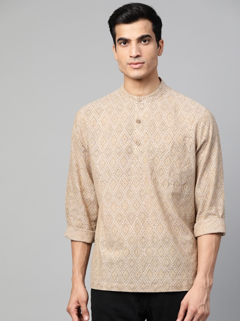 

Fabindia Men Beige & Grey Printed Straight Kurta